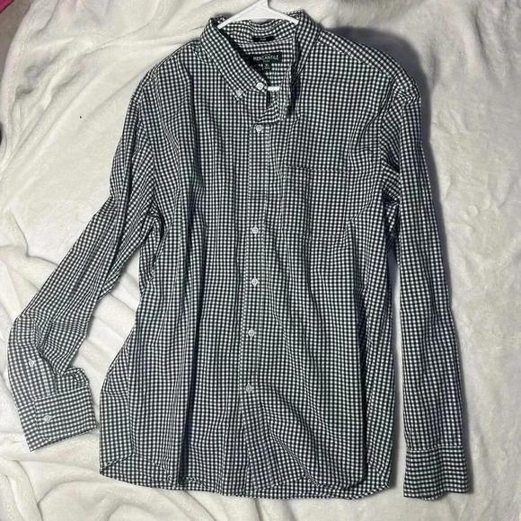 J Crew XL Mercantile Flex Slim Fit Shirt Blue White Checker Cotton Blend Casual - Picture 1 of 4